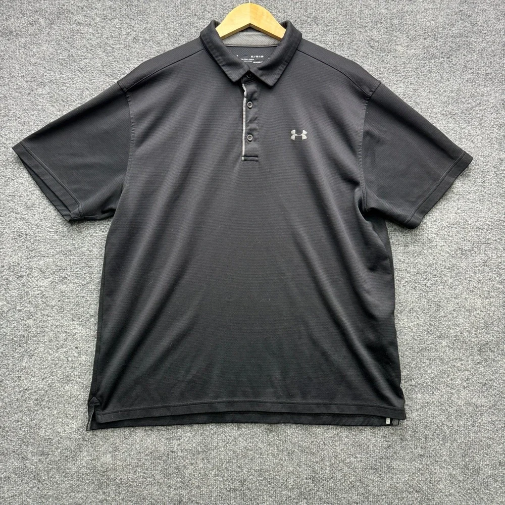 Under Armour HeatGear Polo Shirt Men XL Black Short Sleeve Moisture Wicking Golf